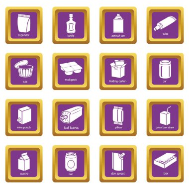 Mor kare vektör paketi türleri Icons set