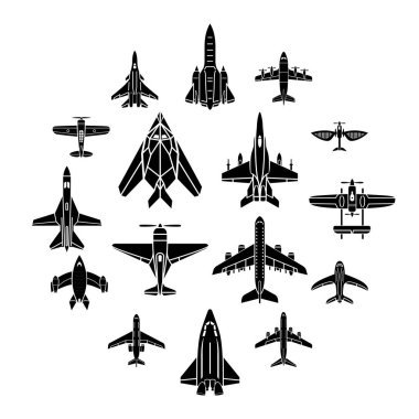 Uçak üstten görünüm Icons set, basit tarzı