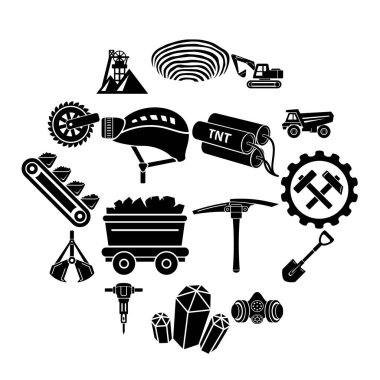 Kömür madeni Icons set, basit tarzı