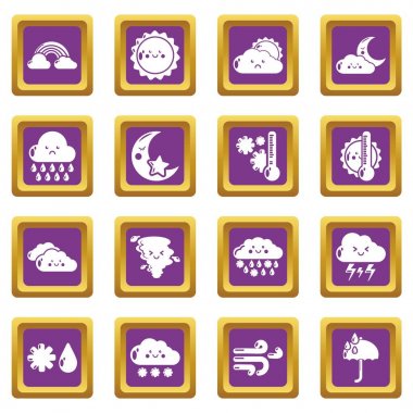 Mor kare vektör Weater Icons set