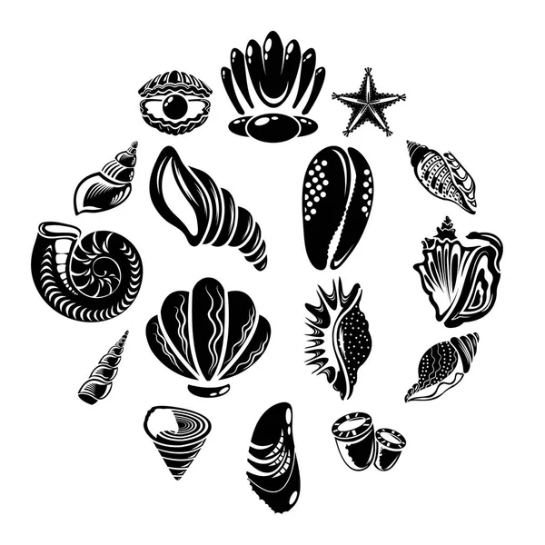 Conjunto de ícones de concha do mar tropical, estilo simples —  Vetores de Stock