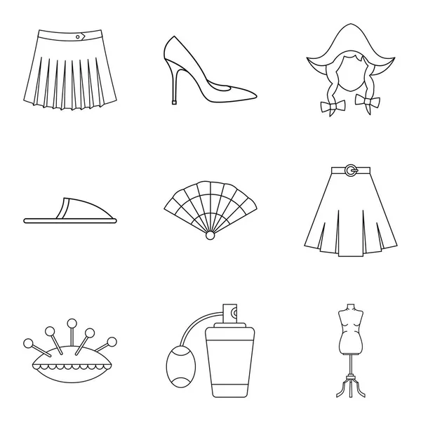 Conjunto de iconos de casa de comercio, estilo de esquema — Archivo Imágenes Vectoriales
