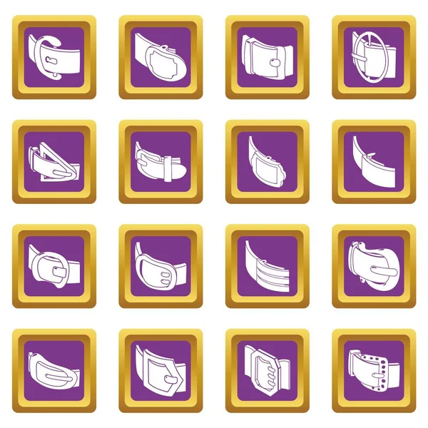 Belt buckle icons set purple square vector — Stock Vector