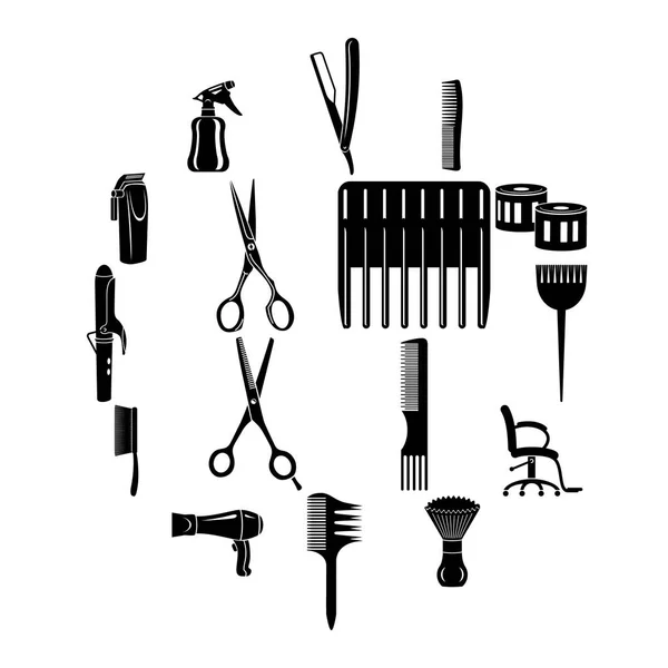 Friseur Tools Icons Set, einfacher Stil — Stockvektor