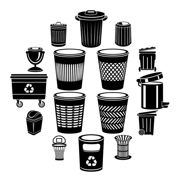 Trash can icons set, simple style — Stock Vector