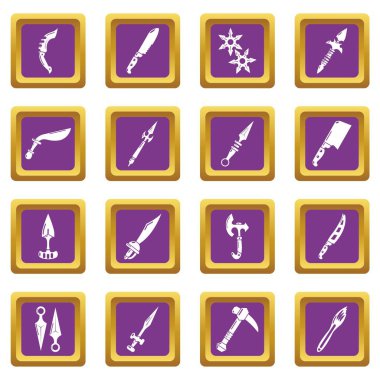 Çelik silah öğeleri simgeler kümesi mor kare vektör