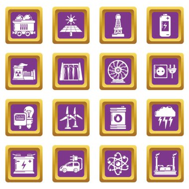 Mor kare vektör enerji kaynakları Icons set