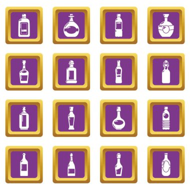 Mor kare vektör şişe Icons set
