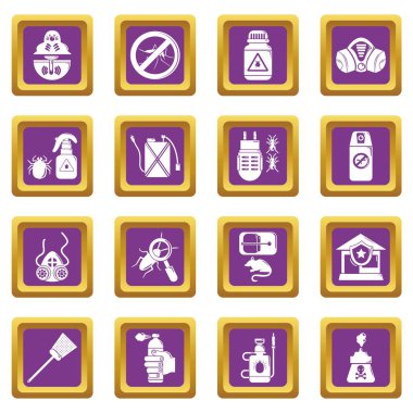 Mor kare vektör Pest kontrol araçları Icons set