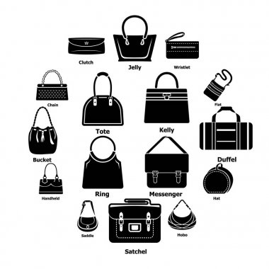 Kadın çanta türleri Icons set, basit tarzı
