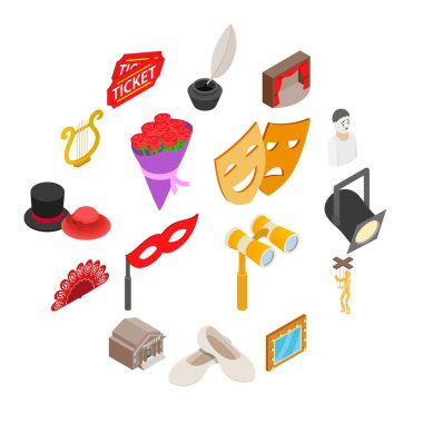 Tiyatro Icons set, izometrik 3d stili