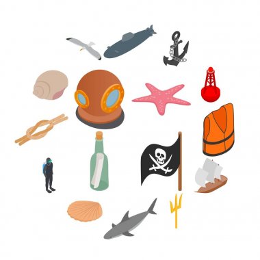 Deniz Icons set, izometrik 3d stili