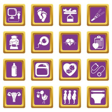Mor kare vektör gebelik Icons set