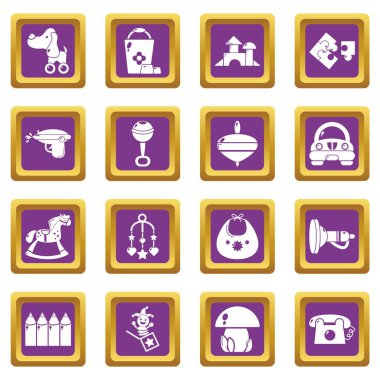 Mor kare vektör anaokulu Icons set