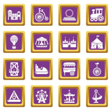 Mor kare vektör eğlence parkı Icons set