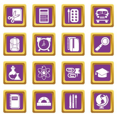 Mor kare vektör okul eğitim Icons set