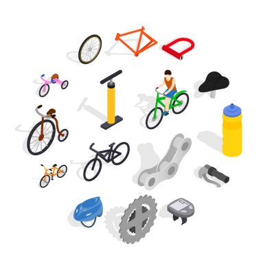 Bisiklet Icons set, izometrik 3d stili