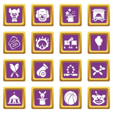 Mor kare vektör sirk Icons set