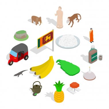 Sri-lanka Icons set, izometrik 3d stili