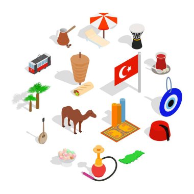 Ülke Türkiye Icons set, izometrik 3d stili