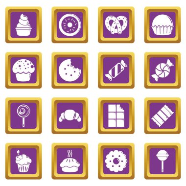 Tatlılar Pastalar simgeler kümesi mor kare vektör şeker