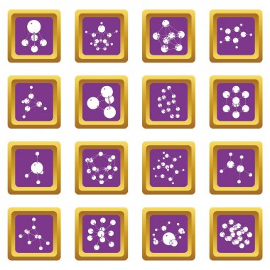 Mor kare vektör molekül Icons set