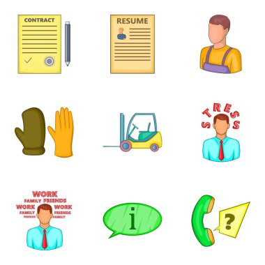 İş Icons set mühendislik, karikatür tarzı