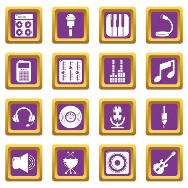 Studio simge simgeler kayıt mor kare vektör ayarla