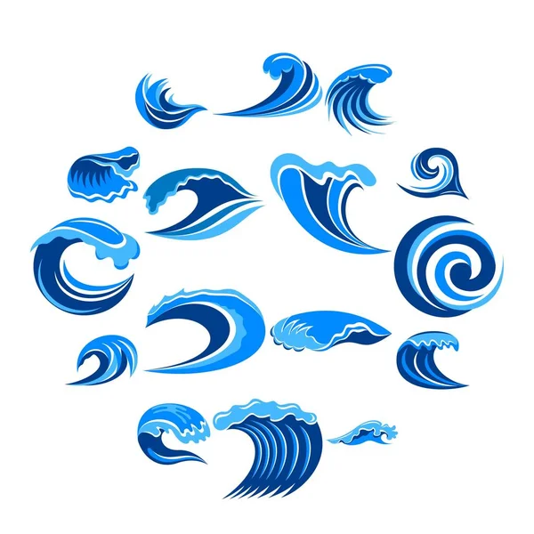Conjunto de iconos de ondas azules, estilo simple — Vector de stock