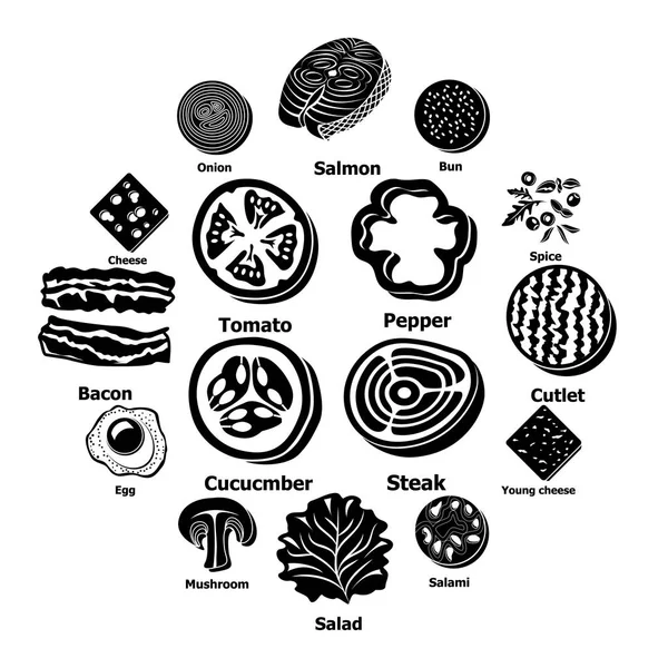 Conjunto de iconos de comida de rebanada, estilo simple — Archivo Imágenes Vectoriales