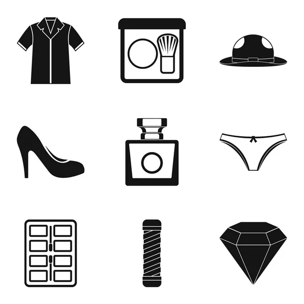 Abbigliamento accessori icone set, stile semplice — Vettoriale Stock