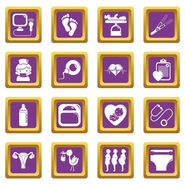 Mor kare vektör gebelik Icons set