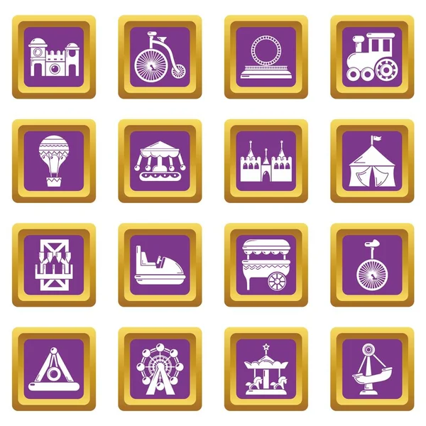 Mor kare vektör eğlence parkı Icons set