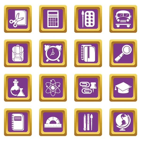 Mor kare vektör okul eğitim Icons set