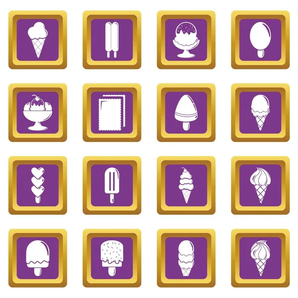 Conjunto de iconos de helado vector cuadrado púrpura — Vector de stock