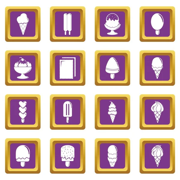 Mor kare vektör dondurma Icons set