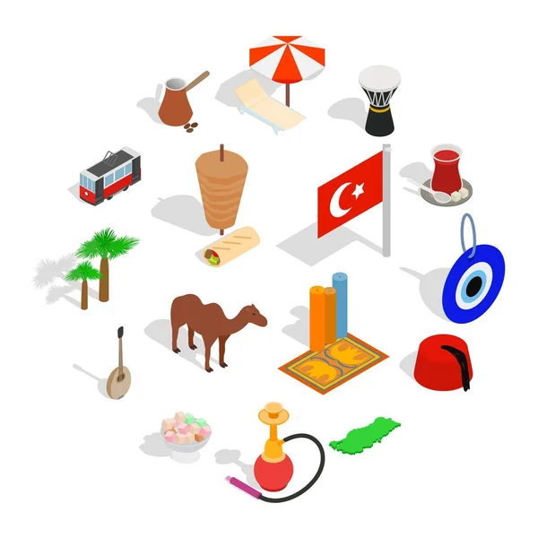 Country Turkey icons set, isometric 3d style — Stock Vector