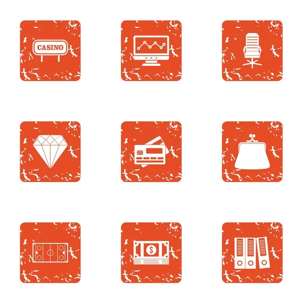 Conjunto de iconos de documento de casino, estilo grunge — Vector de stock