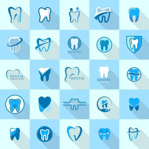 Tooth dental care logo icons set, flat style — Stock Vector