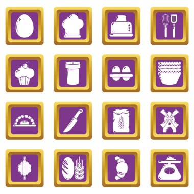 Mor kare vektör ekmek Icons set