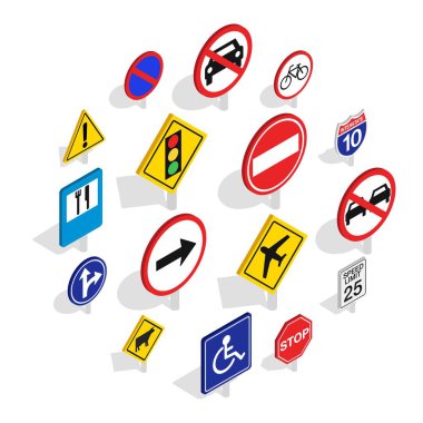 Yol işaret Icons set, izometrik 3d stili