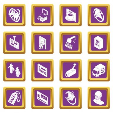 Dükkanı gezinti gıdalar simgeler kümesi mor kare vektör