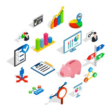 İş planı simgeler kümesi, izometrik 3d stili