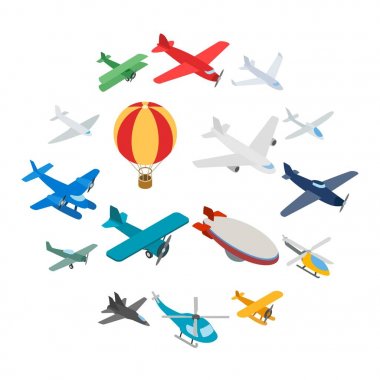 Havacılık Icons set, izometrik 3d stili