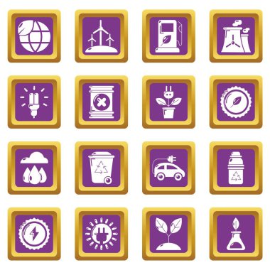 Mor kare vektör ekoloji Icons set