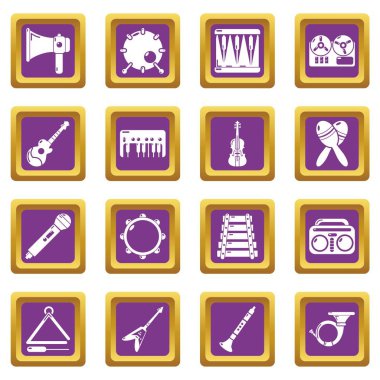 Mor kare vektör müzik aletleri Icons set