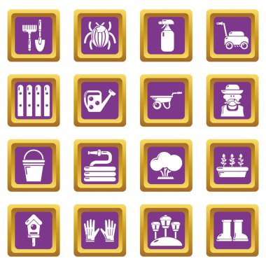 Mor kare vektör bahçıvan Icons set