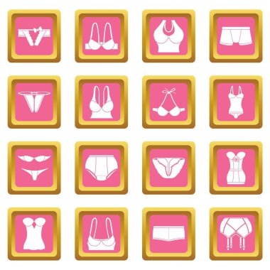 Pembe kare vektör iç çamaşırı Icons set