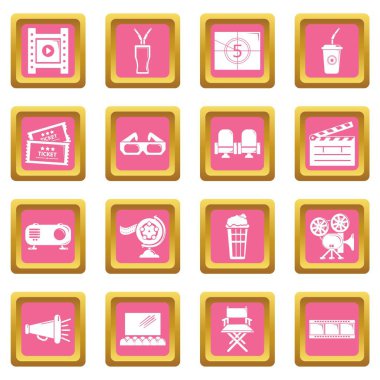 Pembe kare vektör sinema Icons set