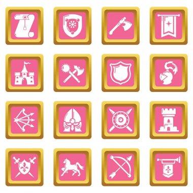 Pembe kare vektör şövalye Ortaçağ Icons set
